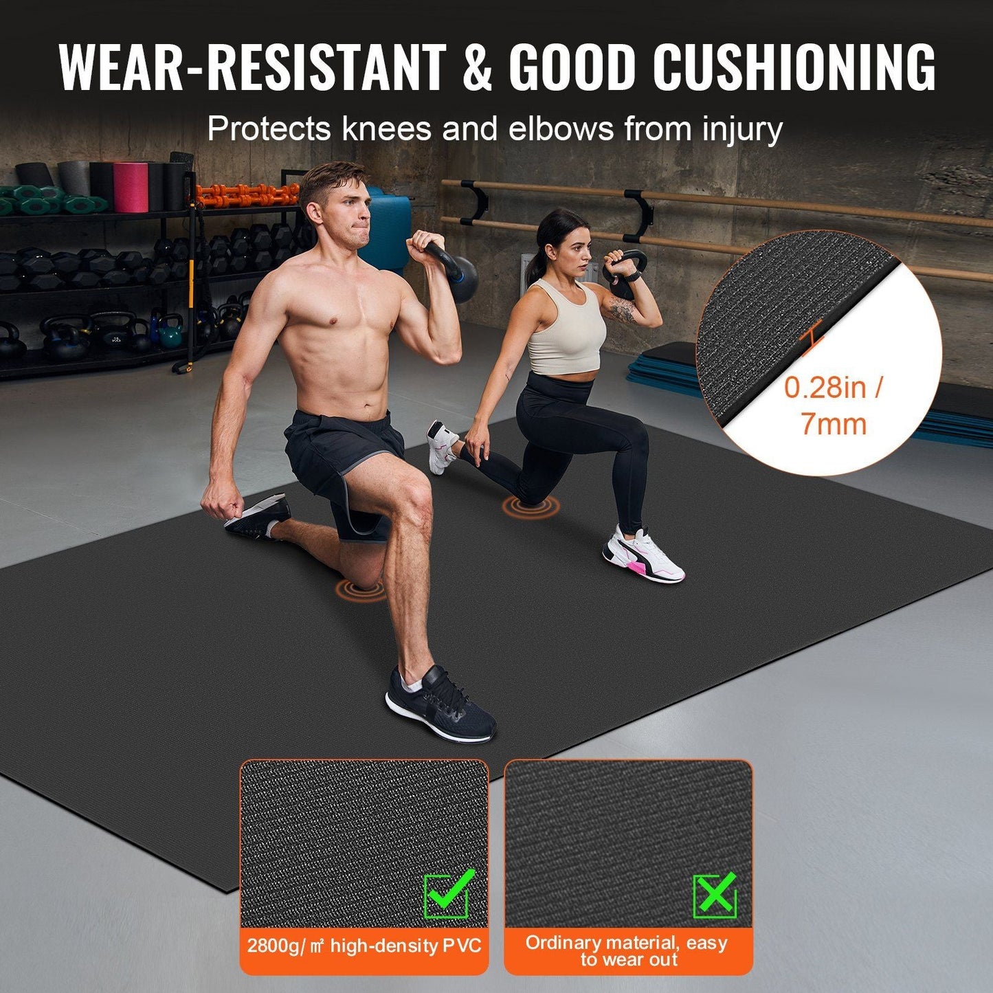 VEVOR Exercise Mat, Non Slip High Density Premium Yoga Mat, Exercise Yoga Mat for Men Women, Fitness & Exercise Mat with Bag & Carry Strap, for All Types of Home Yoga, Pilate & Floor Workout (10x6ft)
